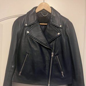 JCREW Navy leather jacket with silver details. Size 4